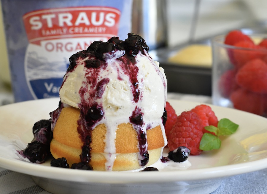 Mini Butter Cakes with Vanilla Bean Ice Cream and Berry Compote recipe